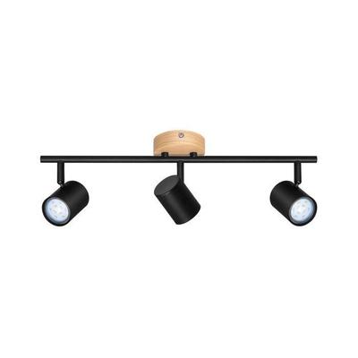 NETTLIFE Scandinavian Style Ceiling Light - 3 GU10 Spots, Adjustable, Black, Wooden Base, For Hallway Living Room Bedroom Kitchen