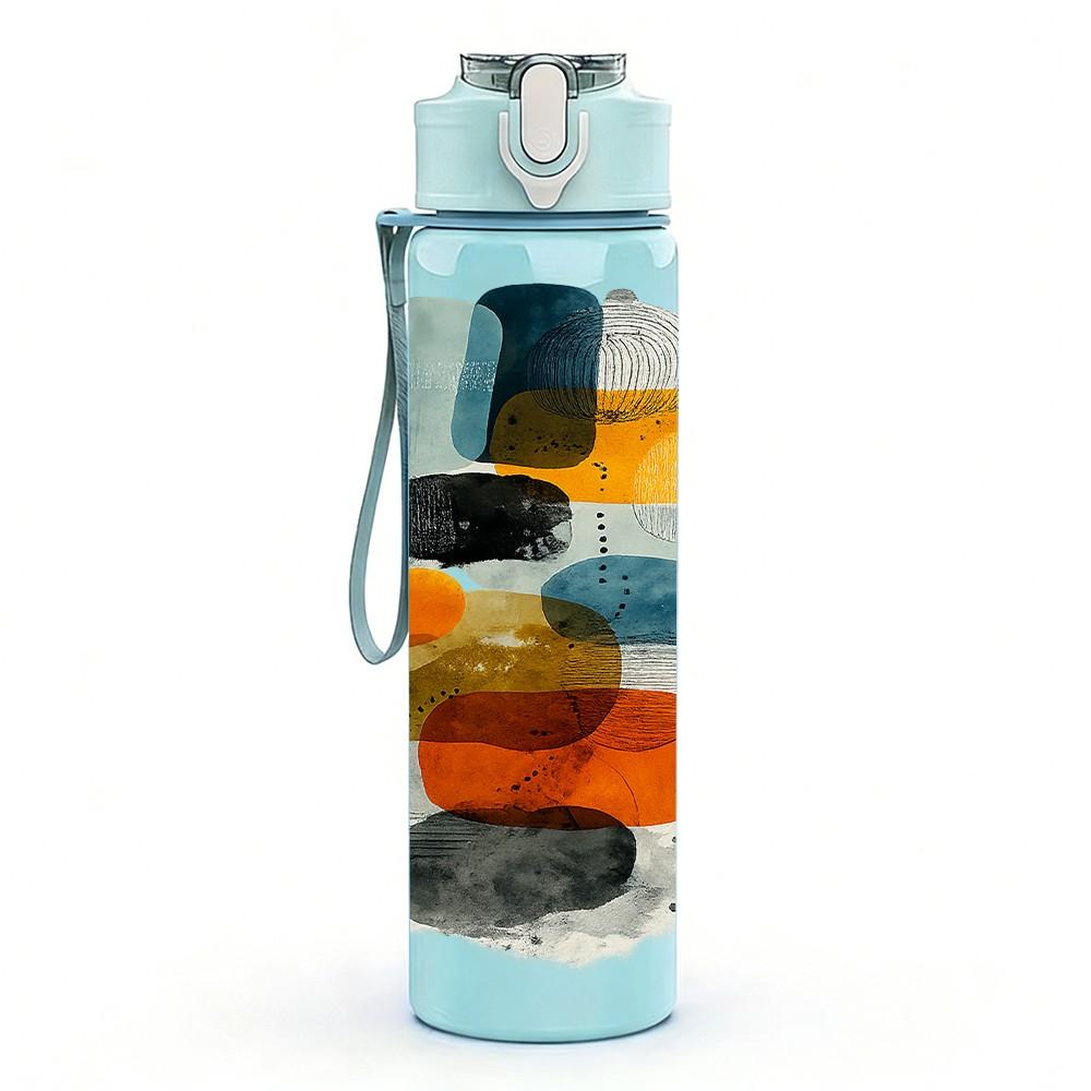 1PC Abstract Geometric Shape Modern Print 750ml Color Plastic Sports Water Bottle Leakproof Flip Straw Lid Suitable for Sports Office Home Use