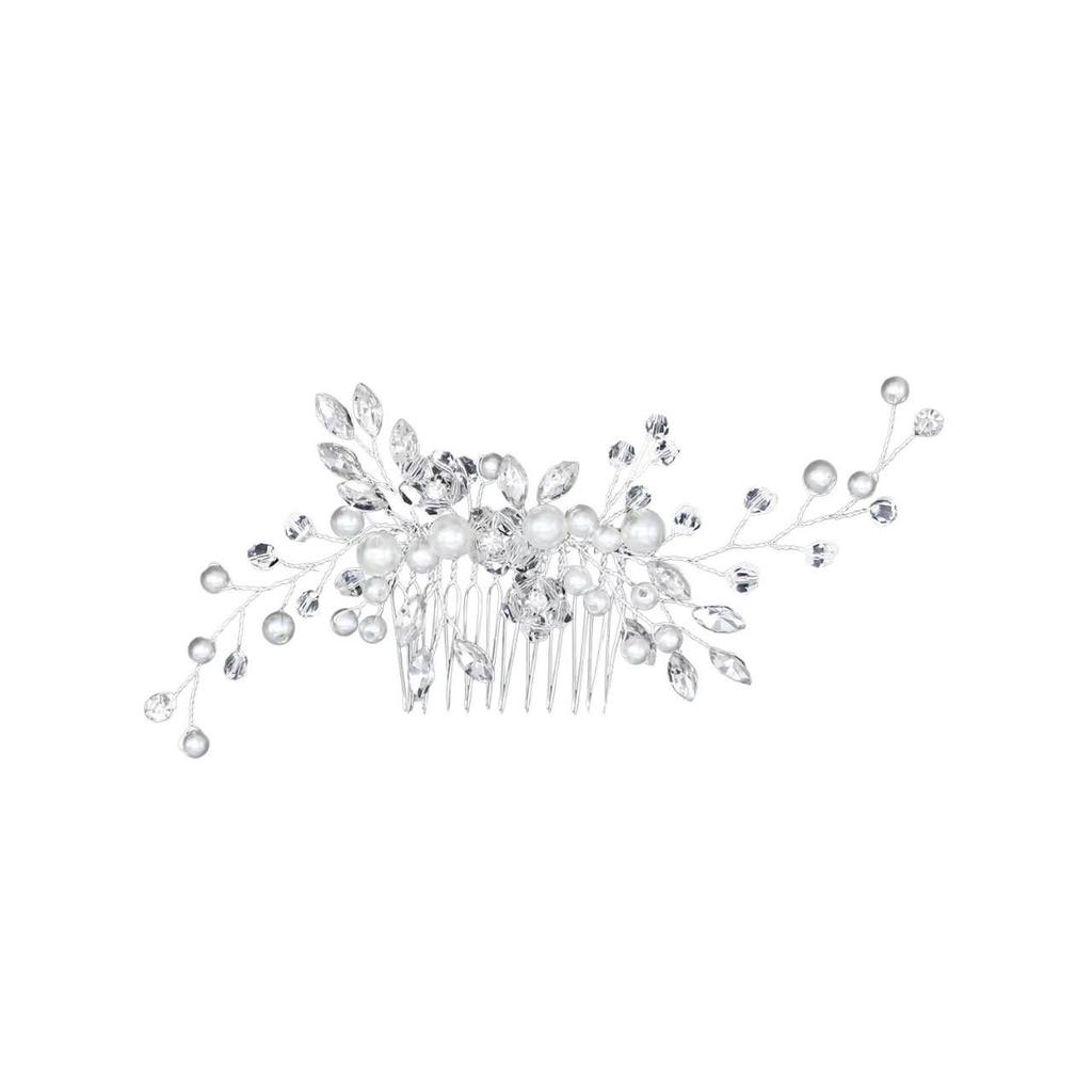 Pente de Cabelo para Casamento de Noiva 2025: Elegante Adorno de Cabeça com Pérolas e Strass para Banquetes