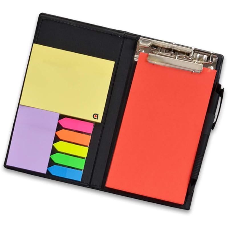 COI Notepad Memo Holder Desk Organizer with Colorful Sticky Notes Home Work Office Gift Set with Pen (Crimson Red)
