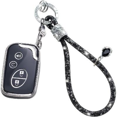 For Lexus Key Fob Cover with Crystal Car Keychain, Key Case Protection for Lexus GX460 RX350 ES350 IS250 GX460 LX570 IS350, Black