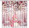 Christmas Snowman Shower Curtain Cute Snowman Snowflake Ball Tree Forest Winter Holiday Nature Pink White Bathroom Home Curtain