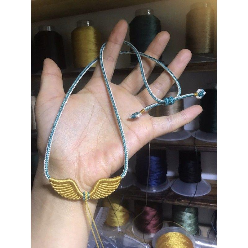 Handmade Angel Wings Woven Pendant Necklace with Rope Lanyard