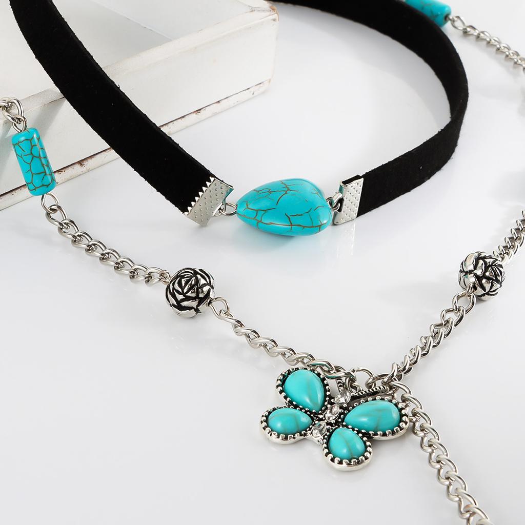 European and American Retro Turquoise Korean Velvet Neck Chain Female Butterfly Fringed Pendant Necklace