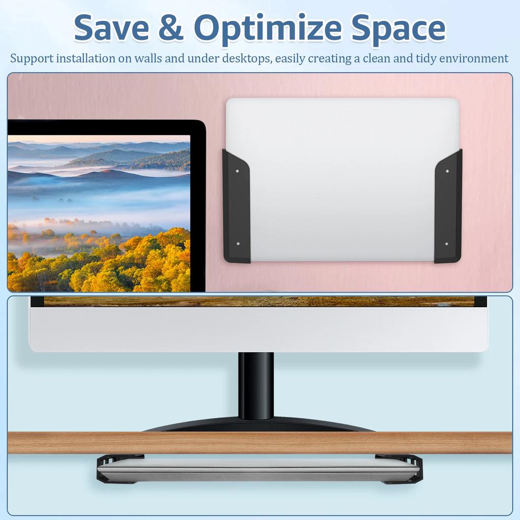 Under Desk Laptop Holder Mount ABS Universal Laptop Wall Mount Holder with Anti Scratch Pad for Mac Mini Macbook Keyboard