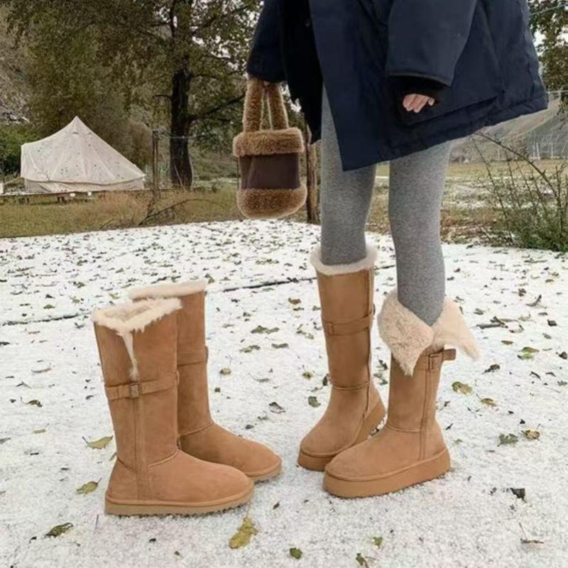 Belt Buckle, Velvet and Comfortable Northeast Large Cotton Shoes, Thickened Warm and Heightened Non-slip Snow Boots for Women's 2025 Autumn and Winter