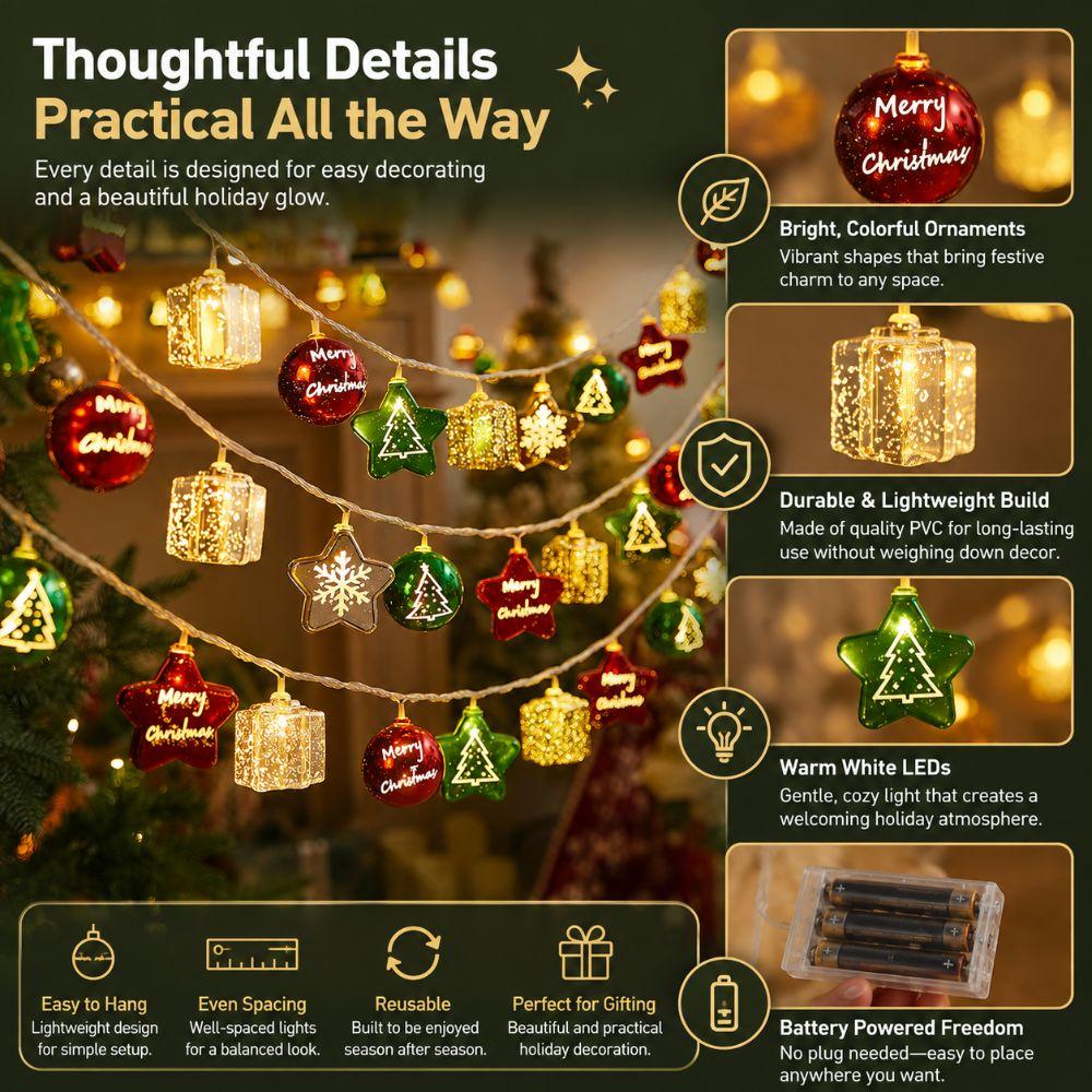10/20/40 LED Christmas String Lights Warm White Hanging Ornament Lights  For Bedroom