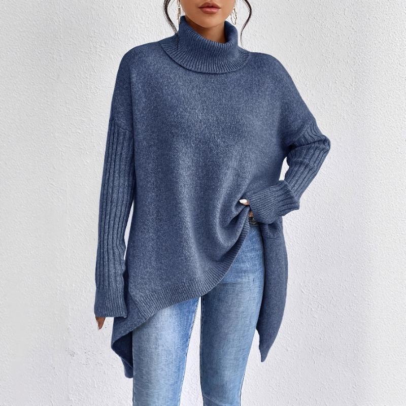 Pulover cu guler înalt, casual, la modă, larg, toamnă-iarnă, cu umeri goi, top neregulat pentru femei