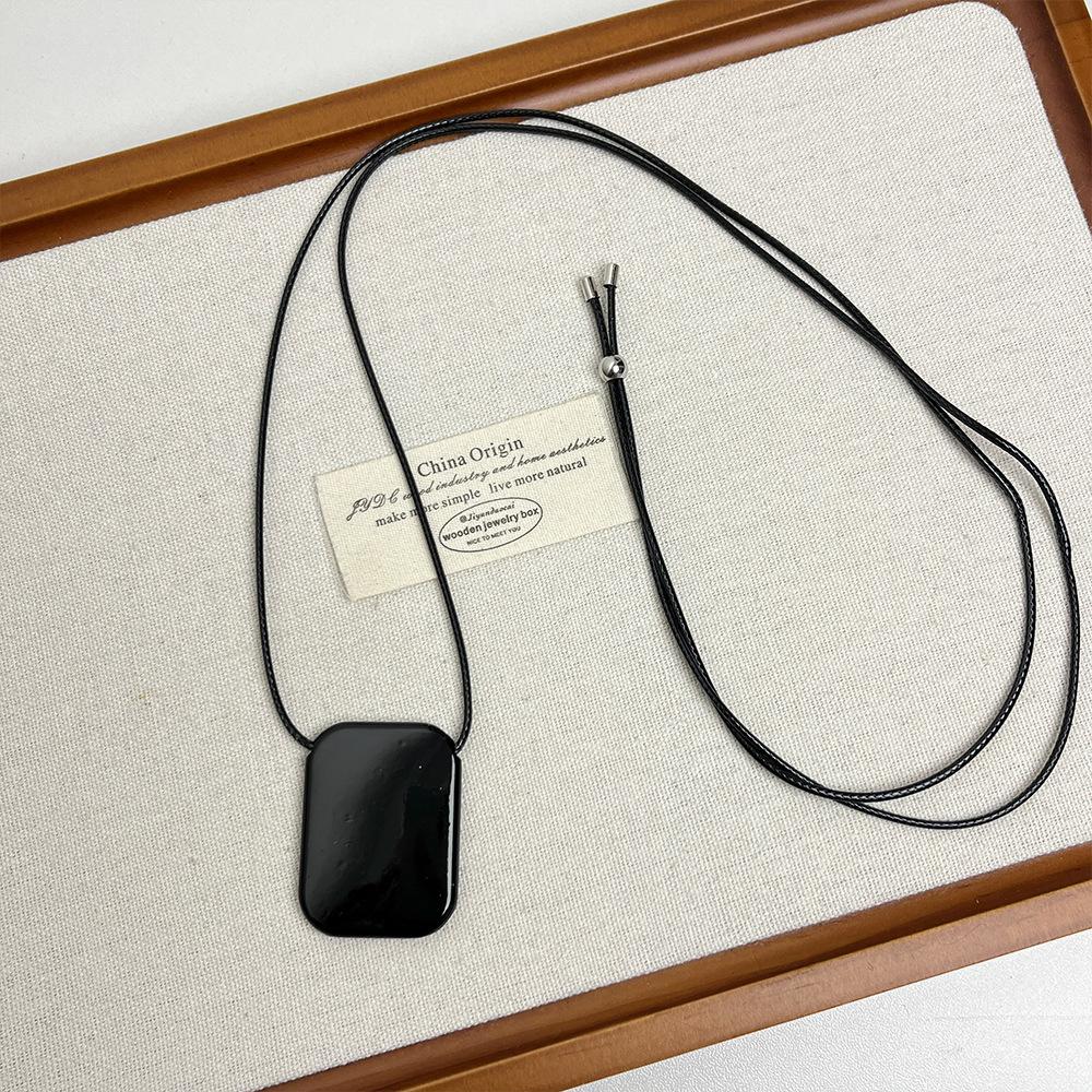 Metal Square Pendant Necklace for Women Girls Simple Long Sweater Chain Fashion Accessory
