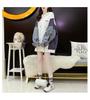 Denim Patchwork Hooded Sweatshirt, Fake Two-Piece, Mid-Length Loose Fit, 2025 Korean Style, Plus Size Pullover Hoodie
