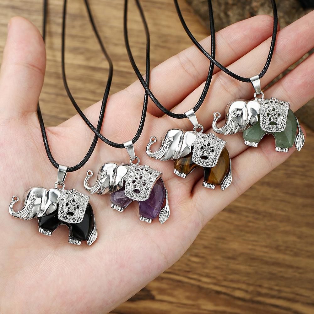 Pandantiv din cristal natural, aliaj ametist, colier elefant din cristal roz, bijuterii