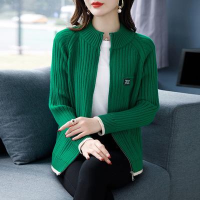Podzim Zima Nový Pletený Svetr Dámské Kardigany Silný Slim Stojáček Zip Kardigan Bunda Dámský Ležérní Pletený Top