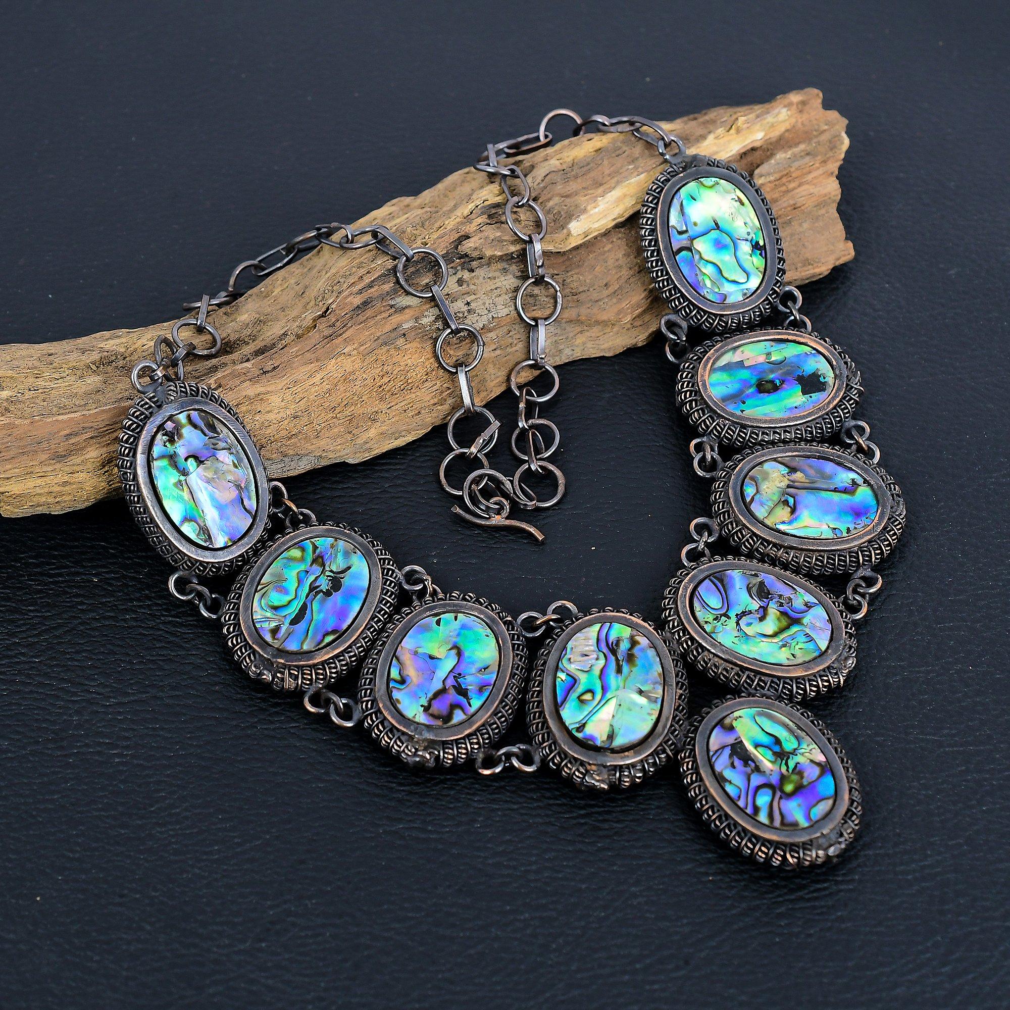 

Ожерелье из раковины абалона, обернутое медной проволокой 999 пробы, регулируемая цепочка, подарок для женщин, ожерелье из драгоценных камней ручной работы