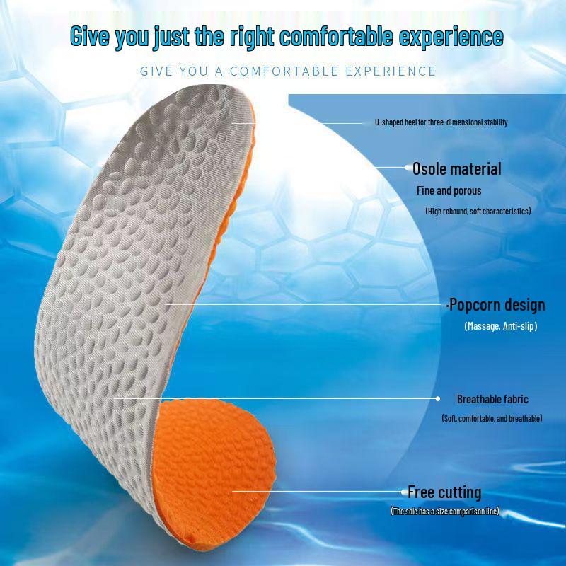 Shock-Absorbing Breathable Sweat-Wicking Odor-Resistant Popcorn Cushion Insole - Anti-Slip, Massage Comfort for Sports, Men & Women