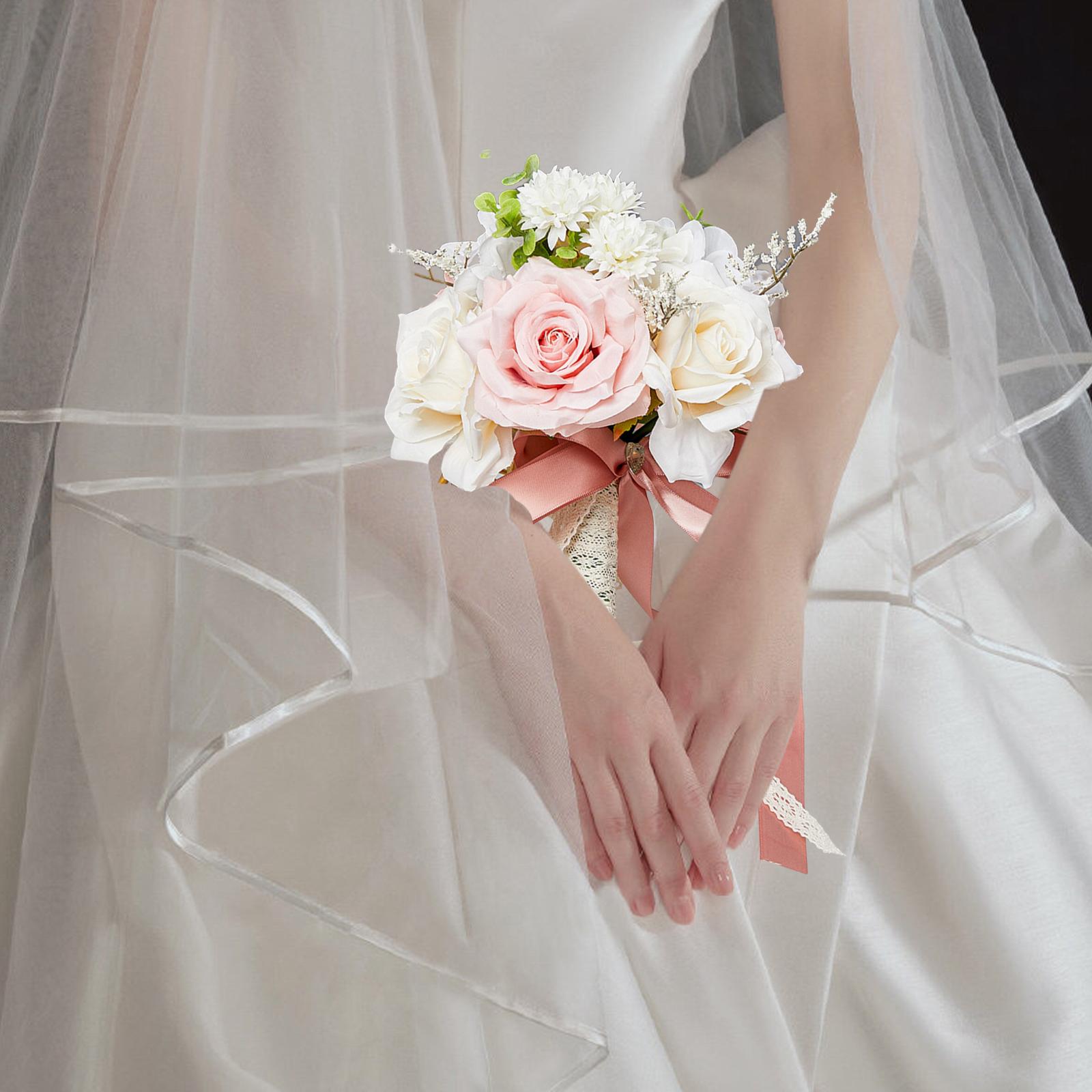 

Свадебный букет невесты, домашний декор с лентой, искусственные цветы ручной работы для подружки невесты, центральный элемент вечеринки, свадьбы, девичника розовый