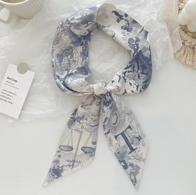 Fashion Skinny Scarf Women Luxury Letter Printing Tie Bag Handle Ribbon Hair Band Women's Headscarf New Lady Design Silk Scarves