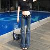 Autumn new design elastic straight jeans women's American Spice Girls low-rise slim-fitting and thin horn trousers