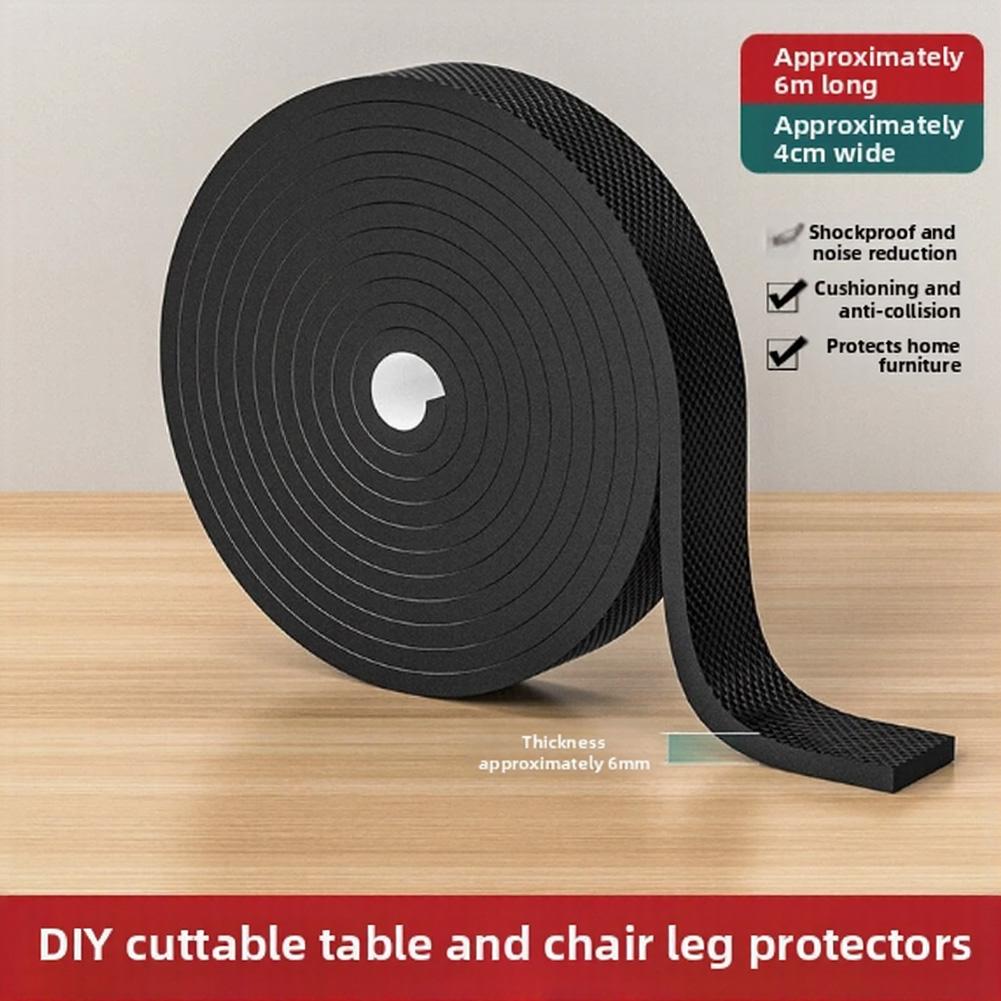 Tappetino in Gomma Antiscivolo EVA Nero Spesso 6 mm Rotolo Autoadesivo per Gambe di Mobili per Prevenzione Graffi su Sedia, Tavolo, Armadio, Pavimento