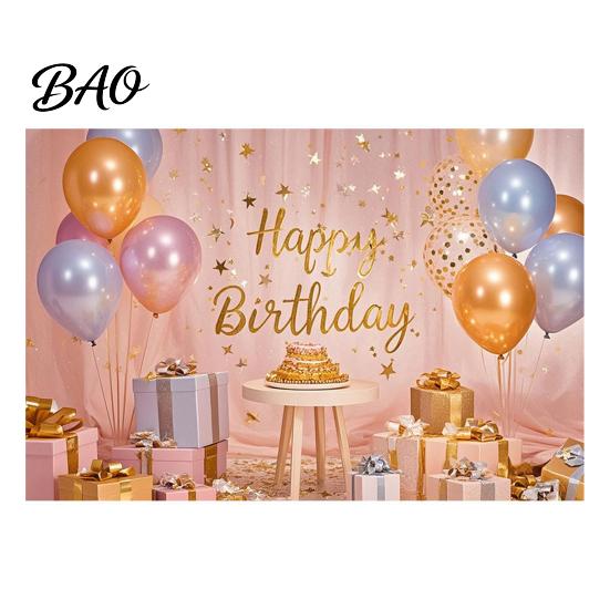 Birthday Photo Backdrop Happy Banner Backdrop, Party Background Cloth for Celebration, Group Bunting Flag Decor Kids Women, Supplies Double-sided