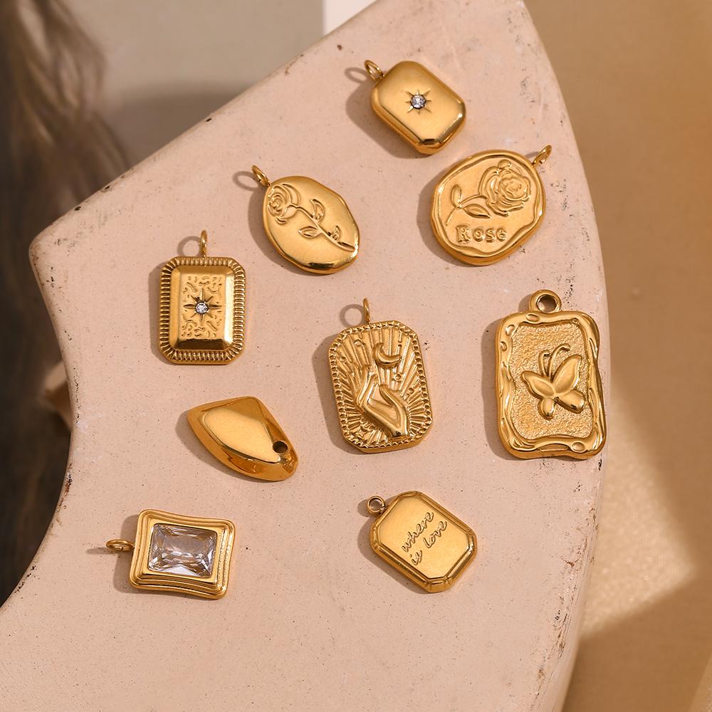 MamacitaSlay diy Vintage Rose Butterfly Polar Star Moon stainless steel charms 18K Gold Plated  charms for jewelry making