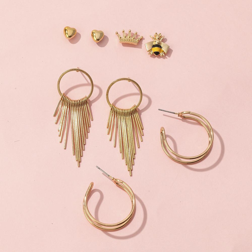Alloy Half Chic Circle Crown Bee Heart Stud Earrings Ideal For Birthdays More And