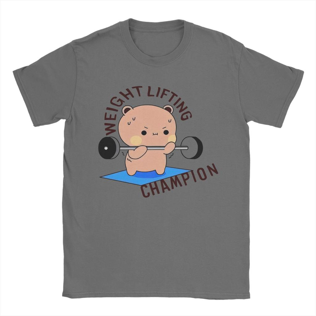 Fashion Bubu Weightlifting Bear Cute TShirt for Men O Neck 100 Cotton T Shirts Dudu Short Sleeve Tees Adult Clothing