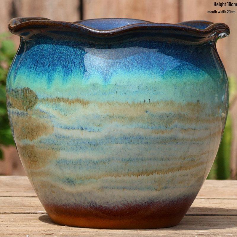 Handmade Coarse Pottery Tall Flower Pot for Succulents and Green Plants – Breathable Ceramic Jar for Bird of Paradise & Bougainvillea