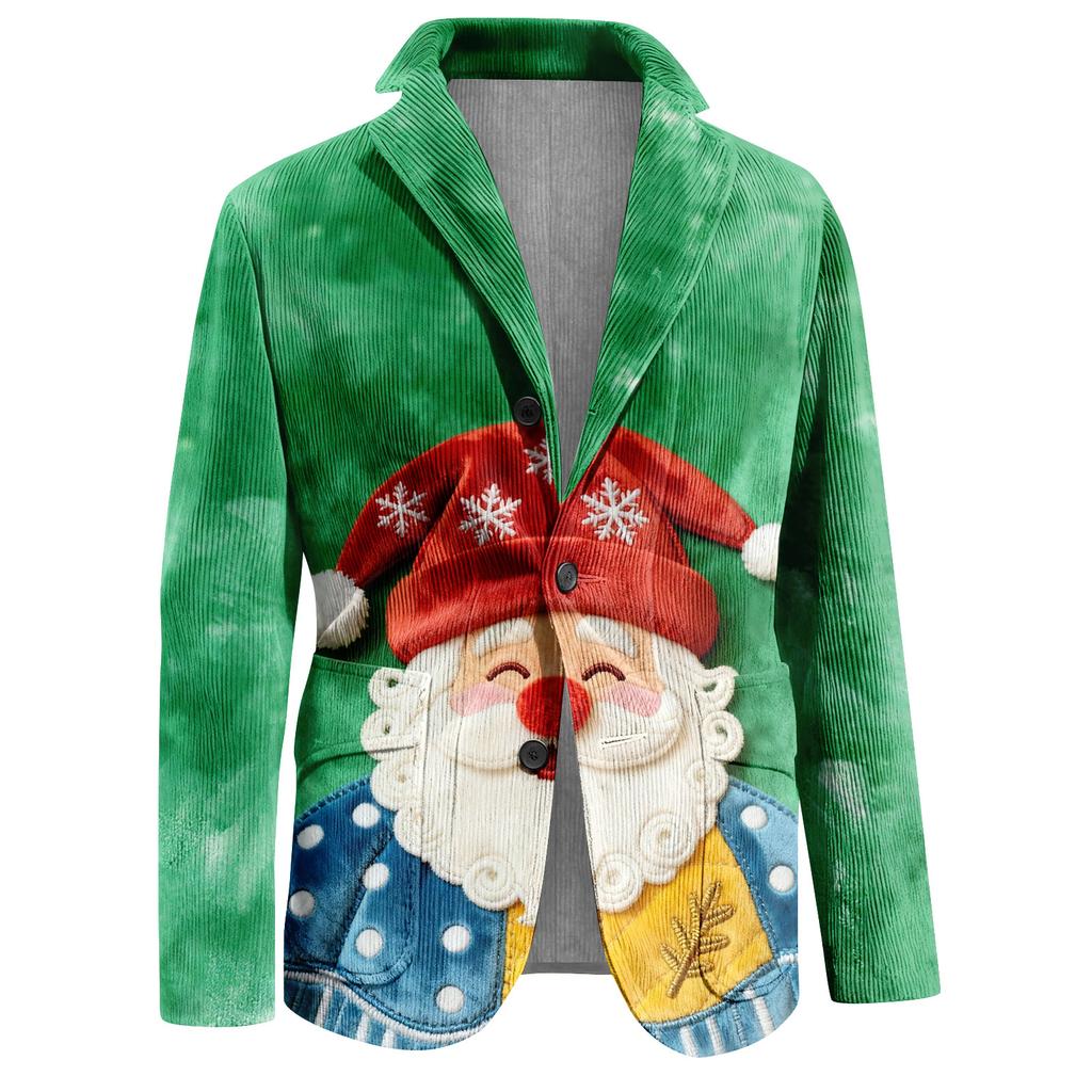 Veste de costume en velours côtelé moche de Noël pour homme, chaude avec poches, cardigan, costume décontracté pour homme