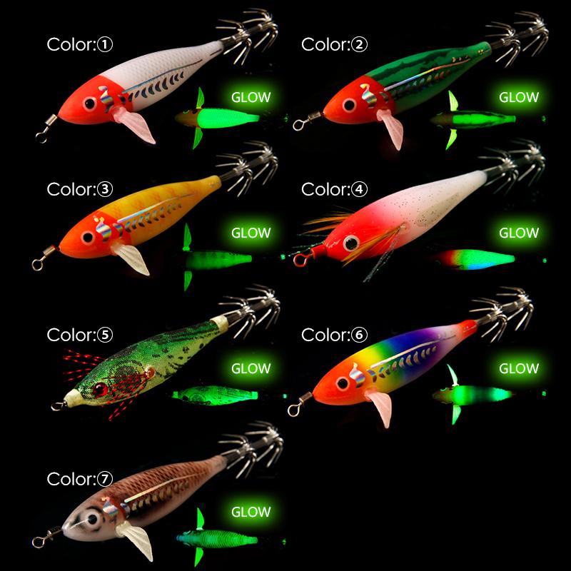 Luminous Squid Jig Lure Artificial Bait Squid Fishing Wood Shrimp Cuttlefish Octopus Noctilucent Jig Wood Shrimp For Sea Fishing