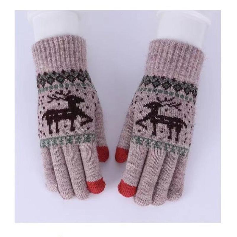 Winter Touch Screen Gloves Warm Lined Texting Glove Christmas Deer Gloves Elastic Cuff Knit Gloves for Women