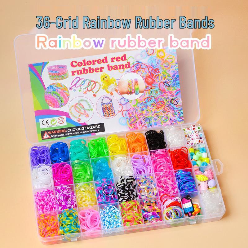 36-Grid Loom Kit: 1600 Rainbow Bands & Weaving Tools for DIY Educational Children's Bracelet Crafts