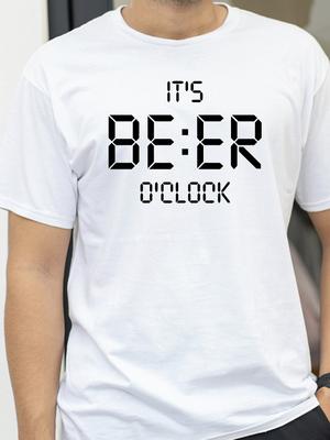 Its Beer Oclock Funny Print Mens TShirt Cotton Oversized Funny Graphic Tees for Men Summer Tops