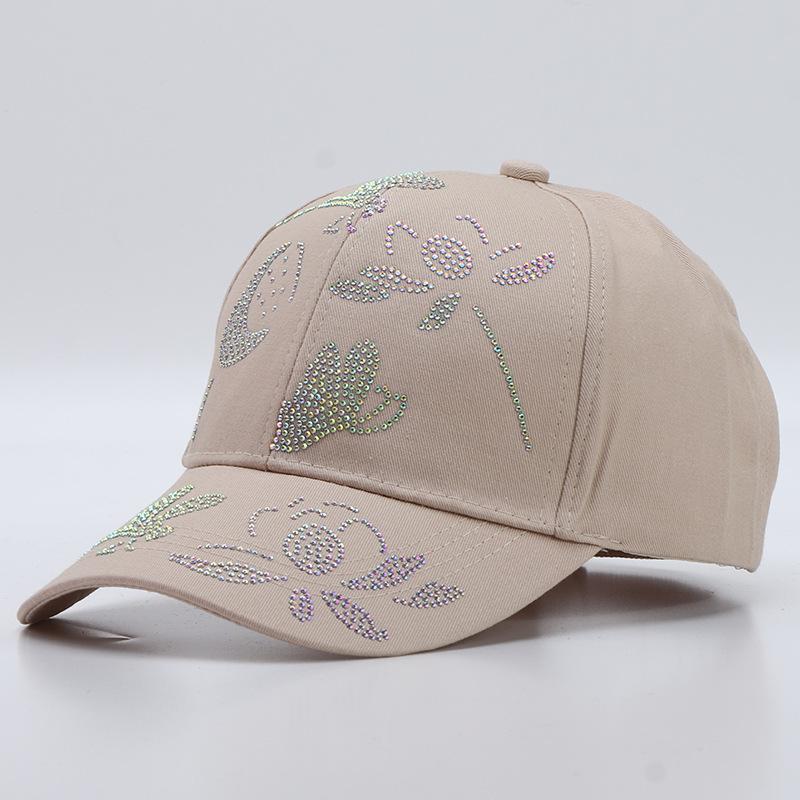 New women's diamond-encrusted baseball cap spring and summer cotton sunshade butterfly bamboo leaf rhinestone cap