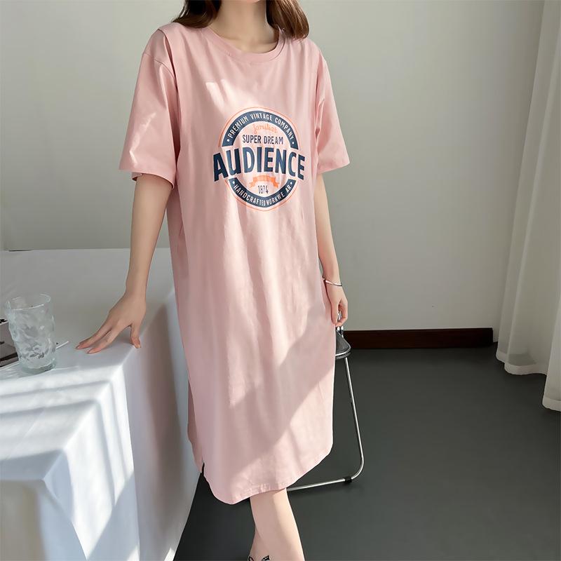Pure Cotton Short Sleeve Breastfeeding Dress - Mid-Length Maternity/Postpartum Nightdress for Hot Mom Style