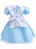 Alice In Wonderland Maid Costume Girls Blue White Sister Birthday Princess Dress with Headband