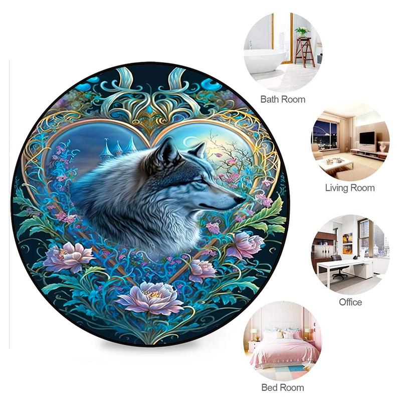 Wolf Heart Floral Fantasy Round Rug Home Soft Decorative Anti Slip Yoga Table And Chair Mat Carpet Outdoor Floor Mat Carpet S8