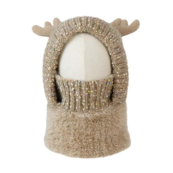 

Дитяча шапка-шарф з капюшоном, головний убір із захистом обличчя, дизайн з вушками оленя, для холодної погоди, регульований шарф на шию, зимовий головний убір хакі