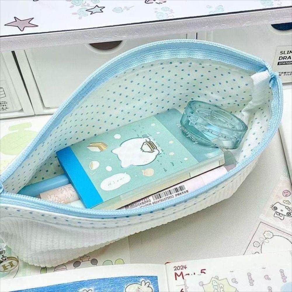 Corduroy Pen Bag Wave Point Lining Stationery Bag Cute Cosmetic Bag  Students Supplies
