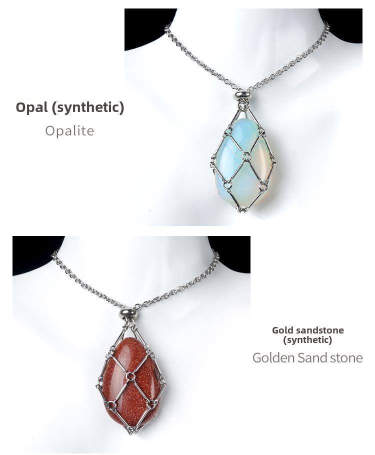 Collana con Catena Intrecciata Fatta a Mano in Acciaio Inossidabile 1720 con Ciondolo in Pietra di Agata Cristallo