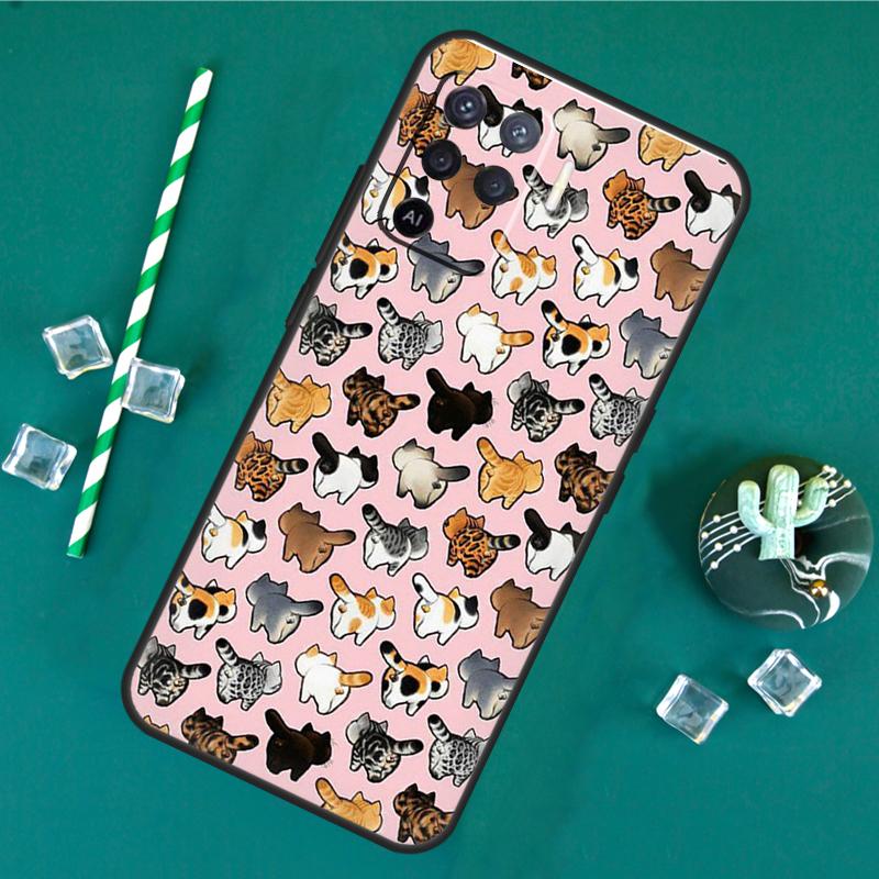 Cute Cat Pattern Kitten Case For Oppo A80 A40 A60 A16 A76 A96 A91 A15 A17 A74 A94 A54 A57S A18 A38 A58 A78 A98 Cover