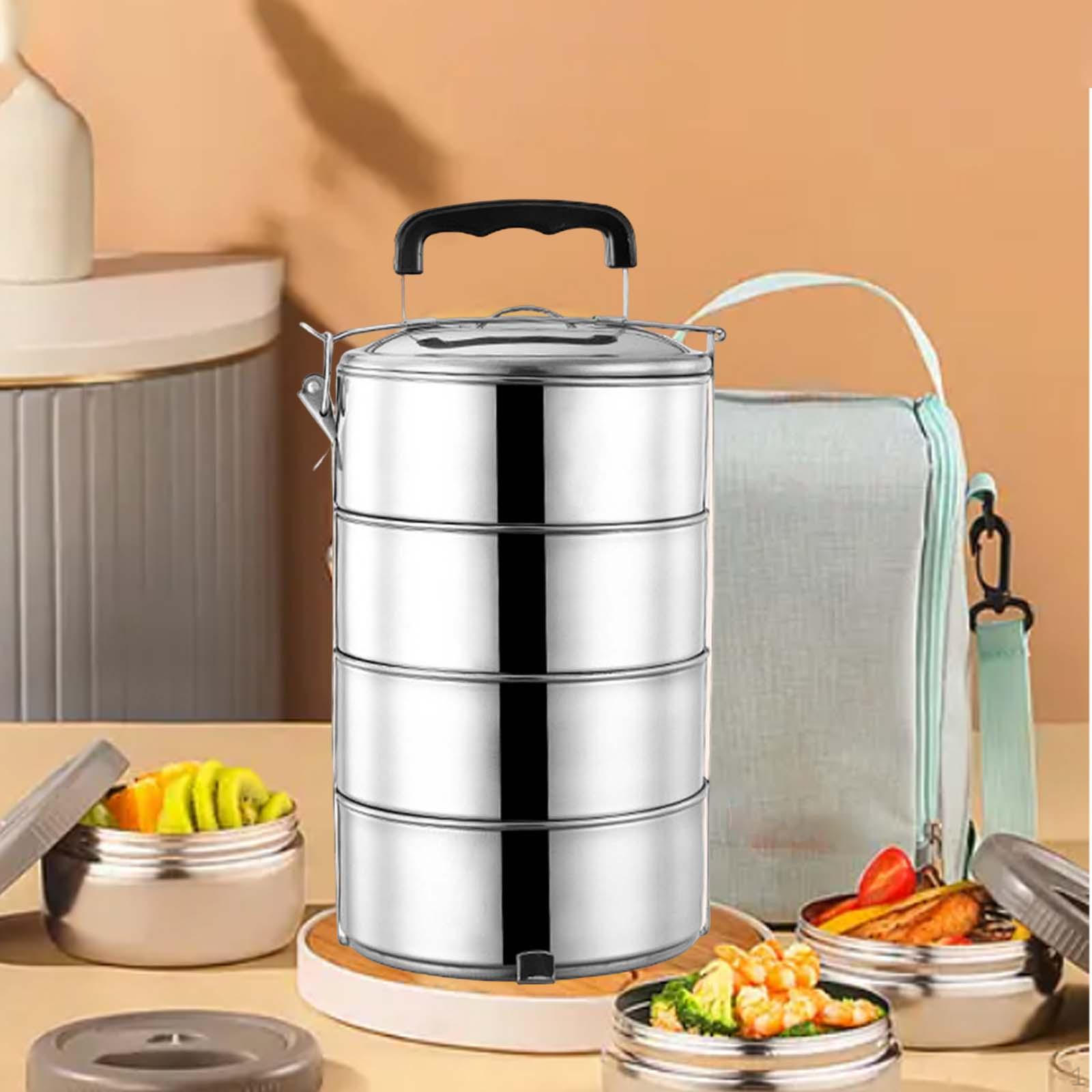 Adult Lunch Box Stackable with Handle, Microwave Stainless Steel Bento Container, 4 layer