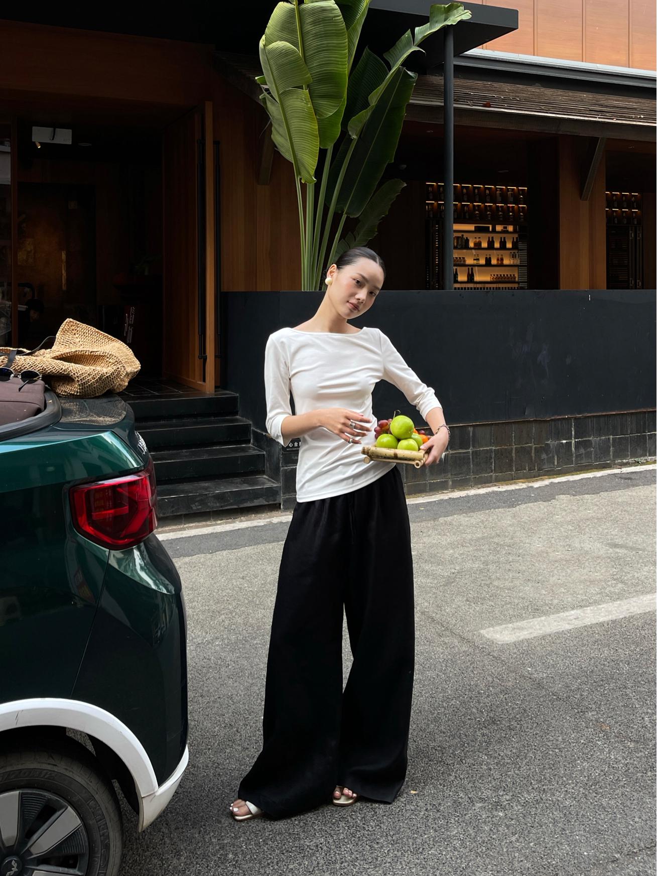 Old Money Style Black Linen Wide-Leg Trousers Large чёрный