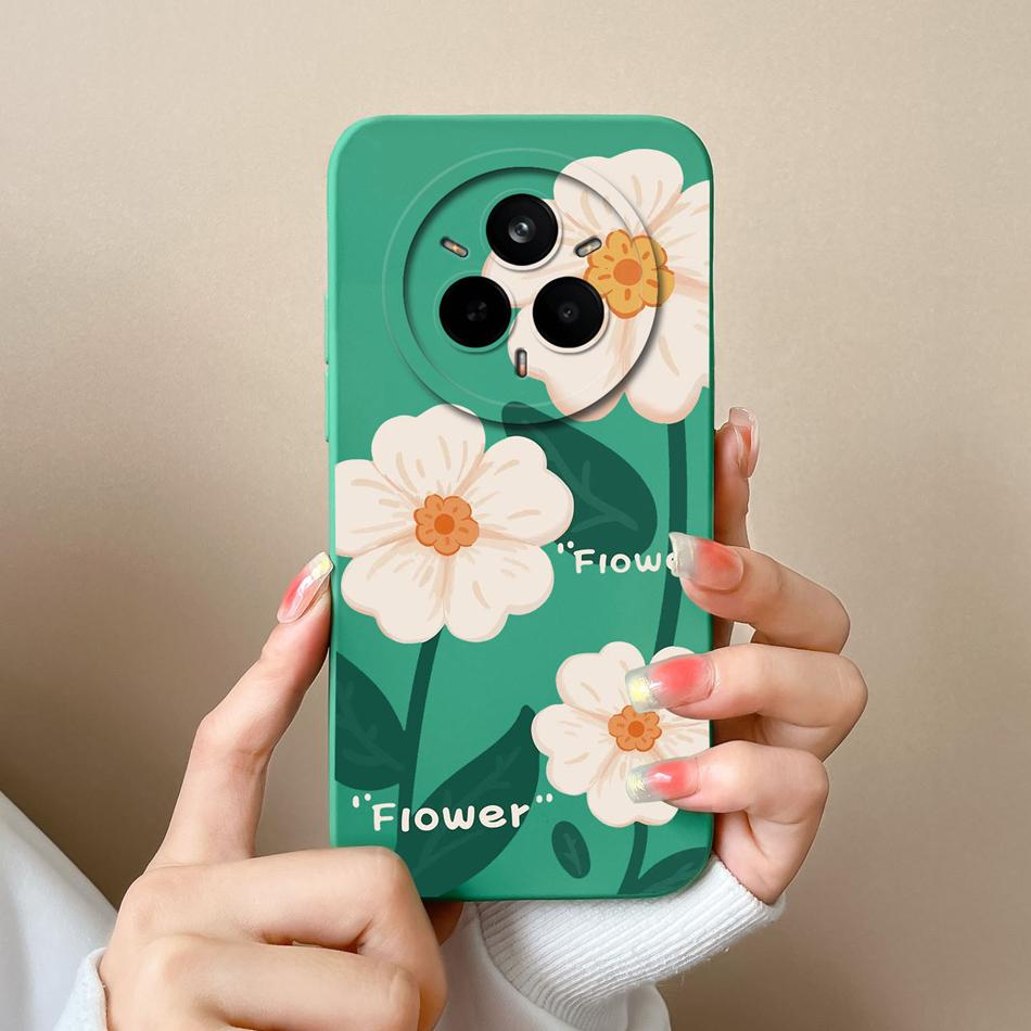 

Flowers Case For Realme 14 Pro Plus Soft Liquid Silicone Bumper Upgrade Lens Protection High Quality Phone Back Cover For Girls Realme 14ProPlus