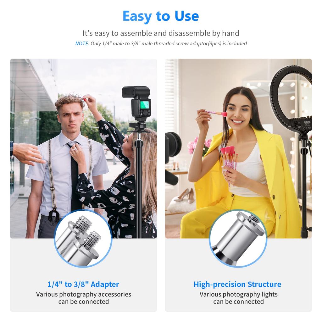 NEEWER 3 Pack Universal to Metal Male Converter Screw Adapter Spigot Stud for Light Stand Shoe Flash ST22 1/4" 3/8" Studio/Hot Shoe/Cold Adapter/Ball