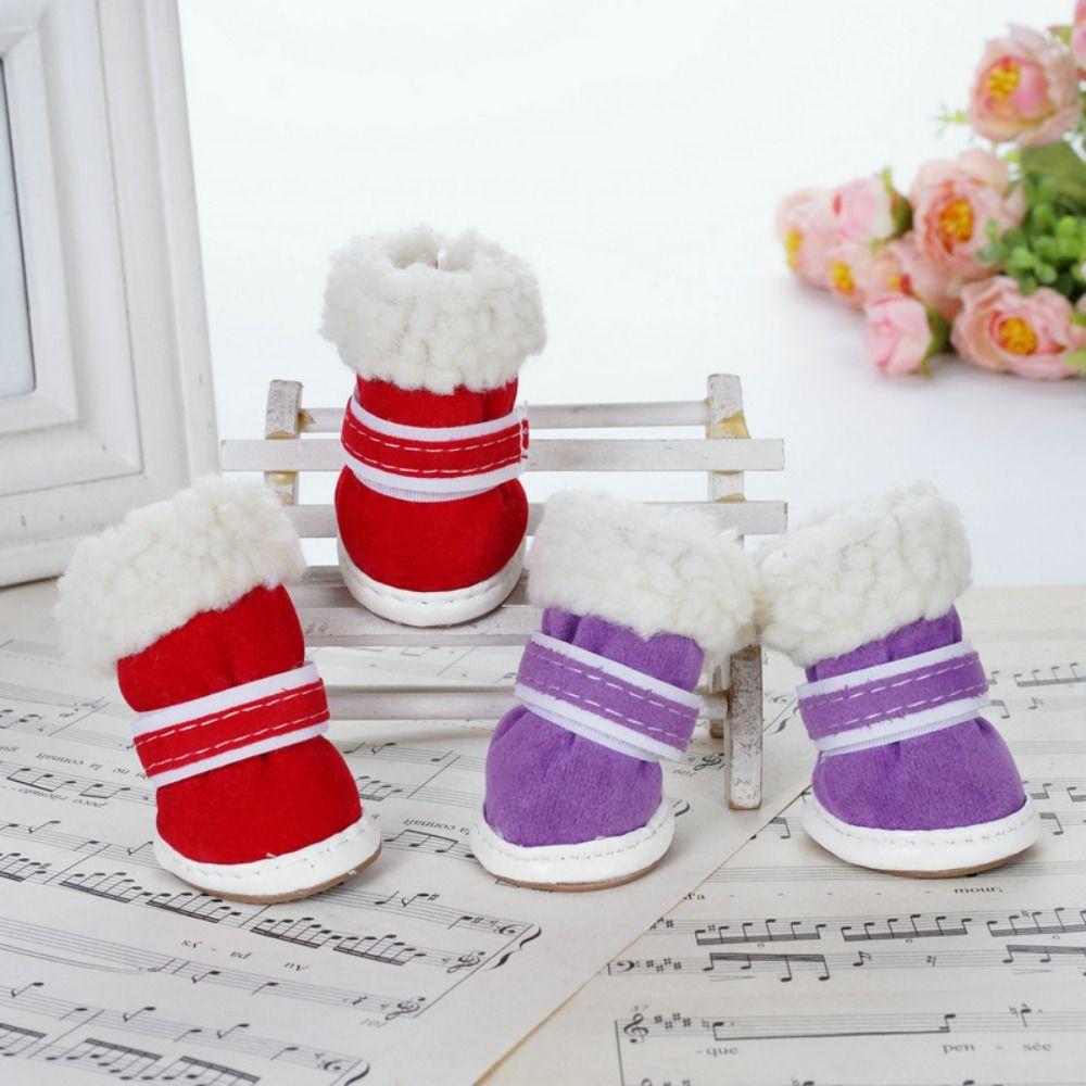 

4pcs/set Plush Dog Snow Boots Reflective Dog Foot Cover Puppy Paw Protector Winter Dog Shoes Winter S фіолетовий