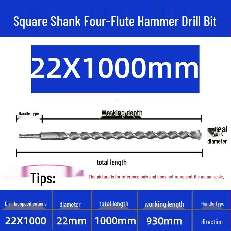 Extended Electric Hammer Drill Bit, Square & Round Shank, for Concrete Piercing - Available in 500mm to 2m Lengths