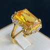 Yellow Crystal Engagement Ring Women's Champagne Large Zircon Ring Women's Retro Zircon High Quality Shining Ring Gift