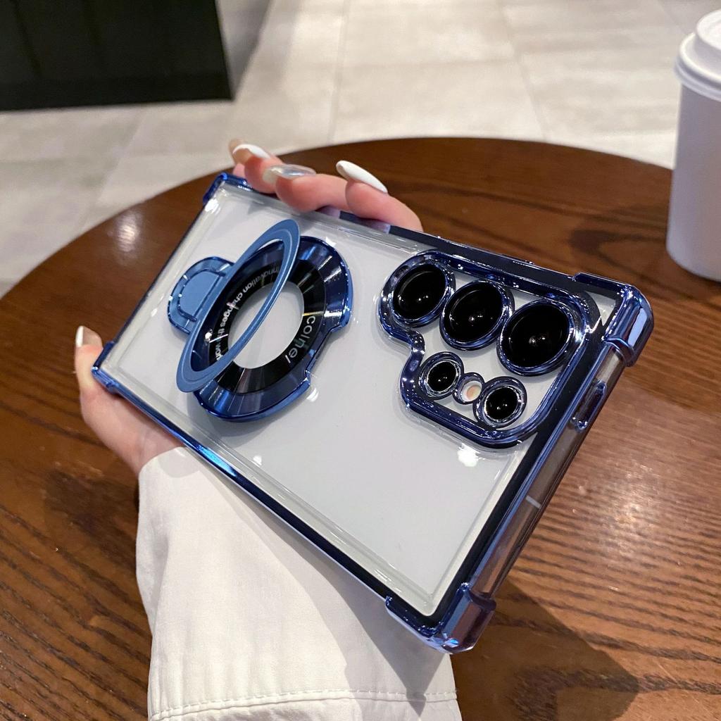 Samsung S25ultra Handyhülle Geeignet für S24 Transparent Vier Ecken Magnetische Drehpunkt-Halterung Schale NOTE20A34