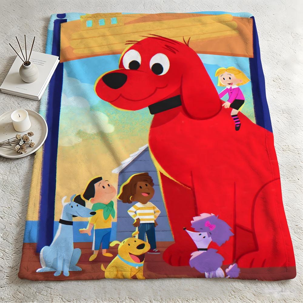 cartoon CClifford the Big Red Dogg Throw Warm Soft Flannel Blanket Multiuse for Sofa Bed Camping Travel Nap