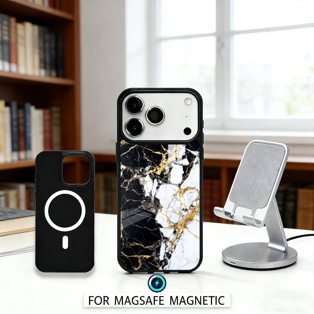 Black Gold Marble Pattern Phone Case Magnetic For iPhone17 16 15 14 13 12 Pro Max For Magsafe Wireless Charging Cover